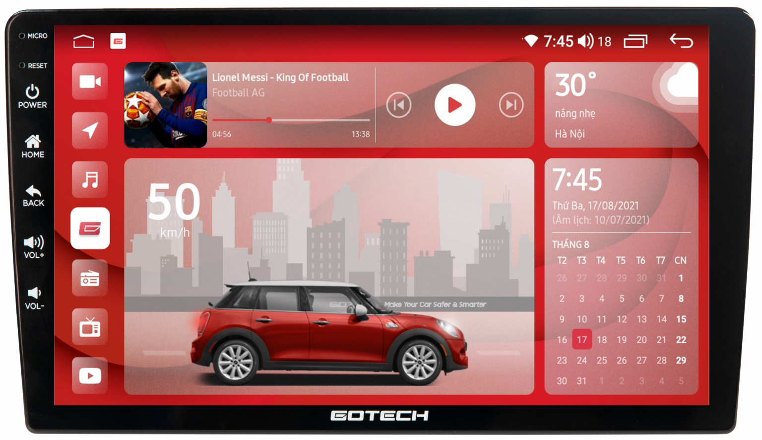 Giao diện màn hình Gotech GT6 New